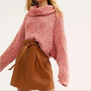 FREE PEOPLE BFF Cowl Neck Oversized Boxy Sweater Scarlet Flame Red Size Small